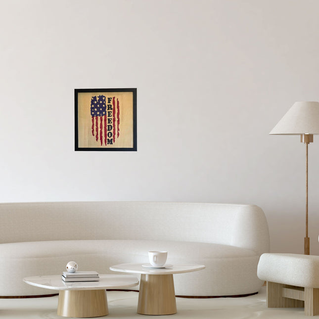 Hand Painted Freedom Flag with Frame | 12x12