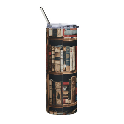 Literary Lover 20oz Stainless Steel Tumbler - Book Shelf Design