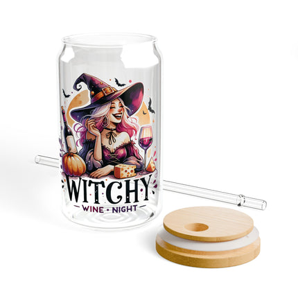 Witchy Night Sipper Glass - 16oz Halloween Drinkware with Straw