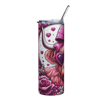 Stylish Cow Tumbler, 20oz - Cute Cow Design, Valentine Gift, Home Decor, Personalized Drinkware, Pink Heart Aesthetic