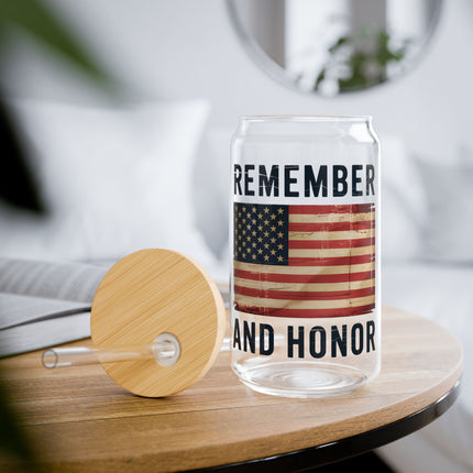 Patriotic Sipper Glass - 16oz, Remember and Honor
