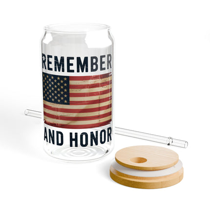 Patriotic Sipper Glass - 16oz, Remember and Honor