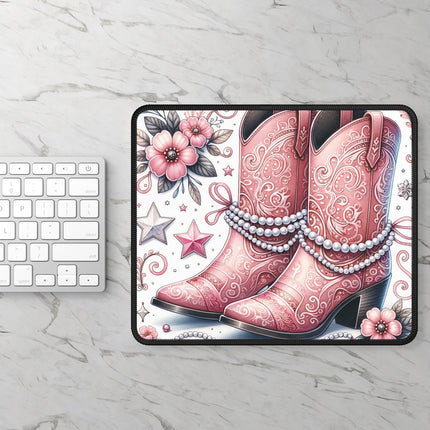 Rustic Pink Cowboy Boots Mouse Pad – Stylish Desk Accessory for Cowgirls