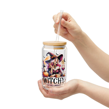 Witchy Night Sipper Glass - 16oz Halloween Drinkware with Straw