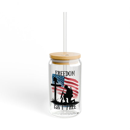 Patriotic Freedom Sipper Glass | 16oz with Straw | Memorial Day & Independence Day Drinkware