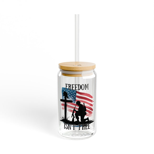 Patriotic Freedom Sipper Glass | 16oz with Straw | Memorial Day & Independence Day Drinkware