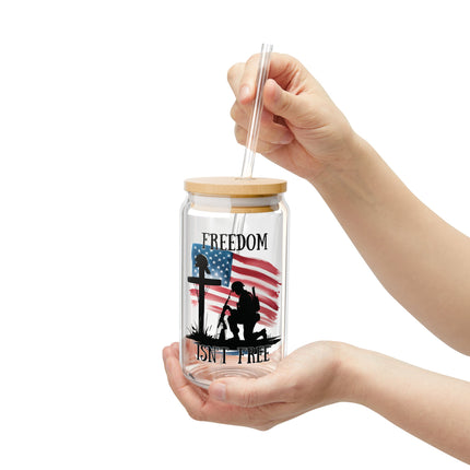 Patriotic Freedom Sipper Glass | 16oz with Straw | Memorial Day & Independence Day Drinkware