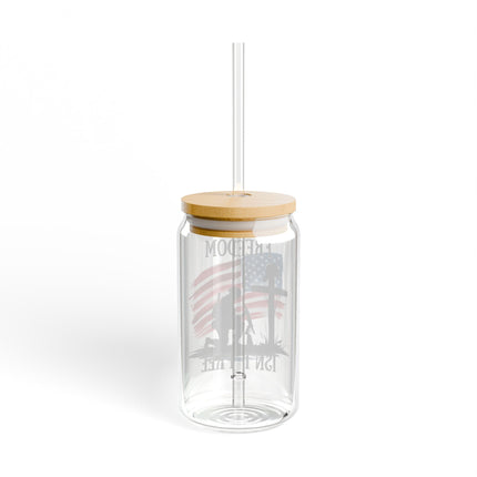 Patriotic Freedom Sipper Glass | 16oz with Straw | Memorial Day & Independence Day Drinkware