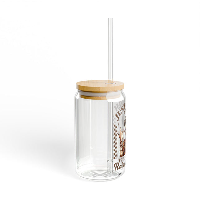 Funny Mom Sipper Glass - 16oz - Just a Mom Trying Not to Raise Assholes