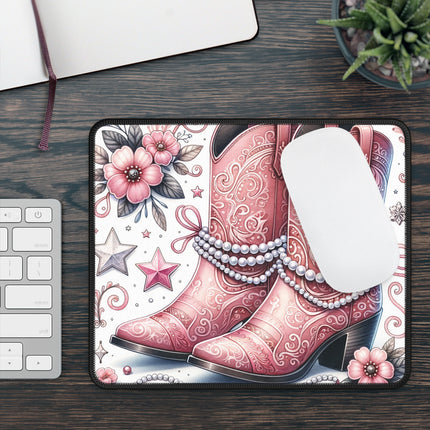 Rustic Pink Cowboy Boots Mouse Pad – Stylish Desk Accessory for Cowgirls