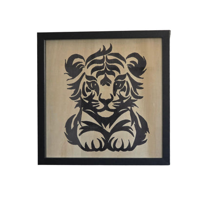 Little T / Little Tiger Baby Wall Decoration/ Wildlife/ Framed Artwork / Playful Baby Tiger Wood Sign, Hand Painted 12x12 Framed Art, Whimsical Kids Room Decoration