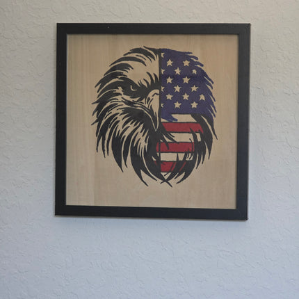 American Eagle Flag Framed Artwork/ Patriotic/ Flag / Majestic Bald Eagle US Flag Wood Sign, Hand Painted 12x12 Framed Art, Veteran Owned Business Gift