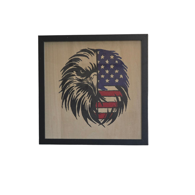 American Eagle Flag Framed Artwork/ Patriotic/ Flag / Majestic Bald Eagle US Flag Wood Sign, Hand Painted 12x12 Framed Art, Veteran Owned Business Gift