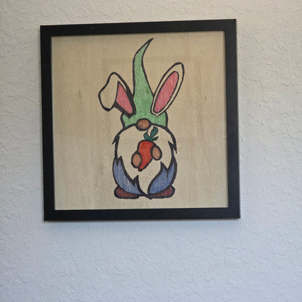 Easter Gnome Seasonal Wood Sign, Hand Painted 12x12 Framed Art, Whimsical Holiday Home Decoration