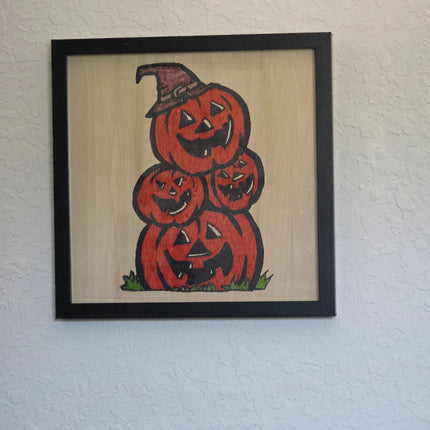 Witches Pumpkins / Halloween Pumpkins/ Halloween Decor Hand Painted 12x12 Framed Art, Halloween Decoration