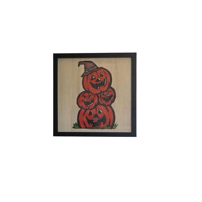 Witches Pumpkins / Halloween Pumpkins/ Halloween Decor Hand Painted 12x12 Framed Art, Halloween Decoration