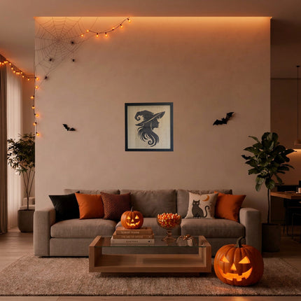 The Witch/ Halloween Witch / Halloween Decor/ Love Of Halloween / Striking Witch Seasonal Wood Sign, Hand Painted 12x12 Framed Art, Halloween Entryway Decoration
