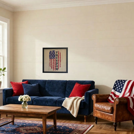 Handcrafted American Flag Artwork, 12x12 Black Frame Artisan Patriotism Wall Decor, USA Gift