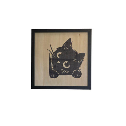 Mischievous Kitten Seasonal Wood Sign, Hand Painted 12x12 Framed Art, Whimsical Cat Lover Gift /Peek A Boo Kitty/ Cat Lovers Choice