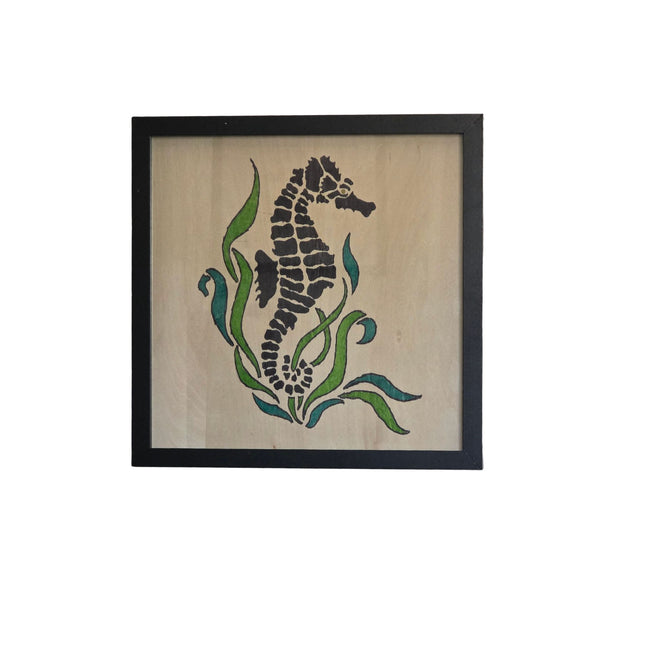 Sea Horse/ Sea Life/ Sea Coral / Ocean Life Seahorse Wood Sign, Hand Painted 12x12 Framed Art, Whimsical Beach House Decoration