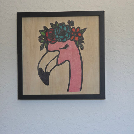 Flamingo Queen / Tropical Elegance Flamingo Wood Sign, Hand Painted 12x12 Framed Art, Whimsical Beach House Decoration