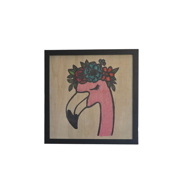 Flamingo Queen / Tropical Elegance Flamingo Wood Sign, Hand Painted 12x12 Framed Art, Whimsical Beach House Decoration