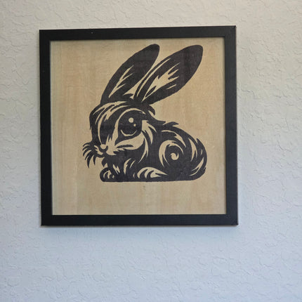 Mr Hoppy Rabbit Seasonal Wood Sign, Hand Painted 12x12 Framed Art, Whimsical Holiday Decoration