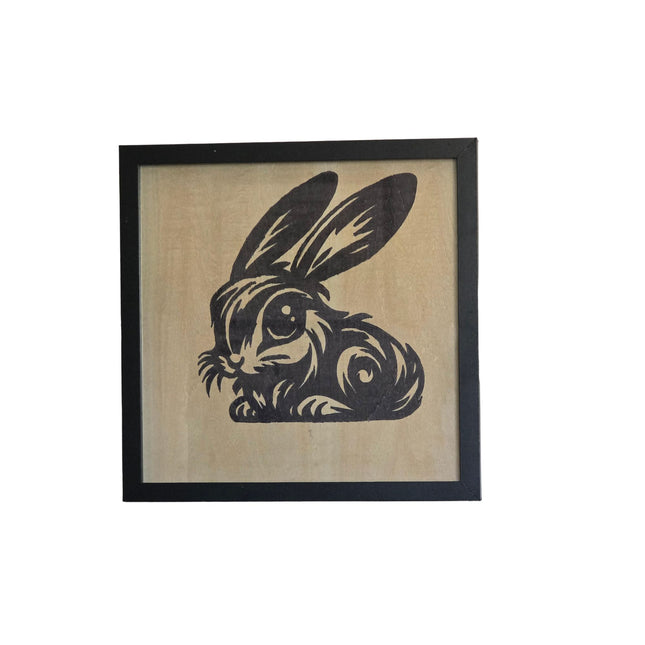 Mr Hoppy Rabbit Seasonal Wood Sign, Hand Painted 12x12 Framed Art, Whimsical Holiday Decoration
