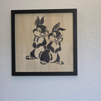 Handmade Sweet Sibling Bunny Portrait Framed Wall Art, 12x12 Hand Painted, Whimsical Kids Room Decor