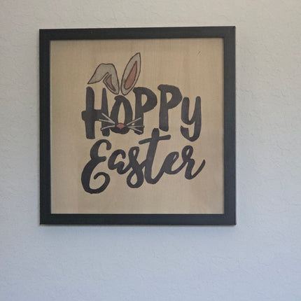 Quirky Easter Bunny Letter O Wood Sign, Hand Painted 12x12 Framed Art, Whimsical Holiday Decoration