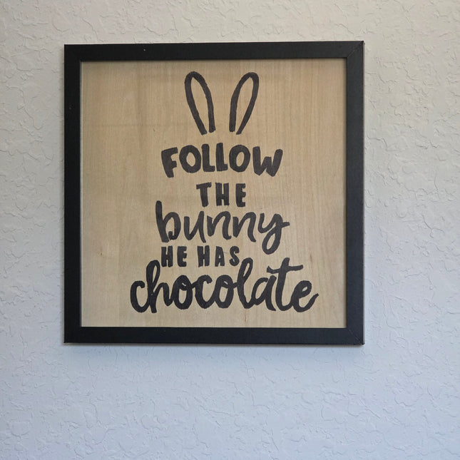 Follow The Bunny Journey Seasonal Wood Sign, Hand Painted 12x12 Framed Art, Whimsical Holiday Kitchen Decor