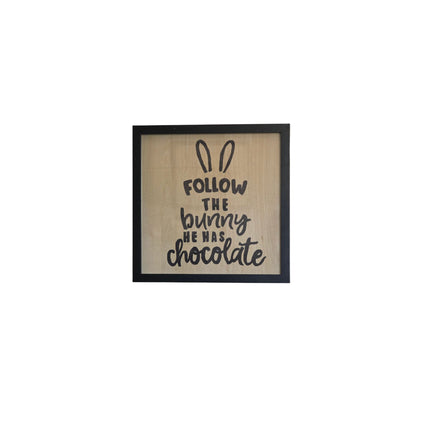 Follow The Bunny Journey Seasonal Wood Sign, Hand Painted 12x12 Framed Art, Whimsical Holiday Kitchen Decor