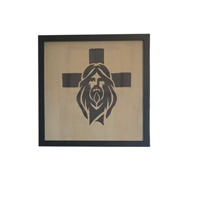 Jesus & Cross Spiritual Wood Sign, Hand Painted 12x12 Framed Art, Religious Prayer Space Decoration