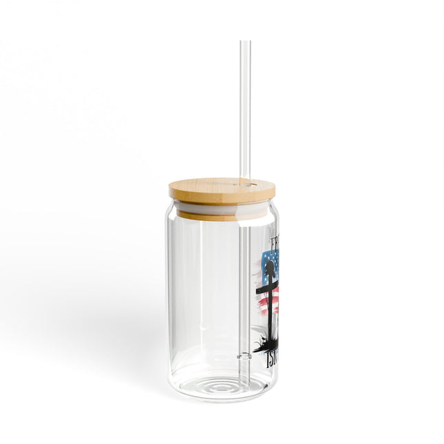 Patriotic Freedom Sipper Glass | 16oz with Straw | Memorial Day & Independence Day Drinkware