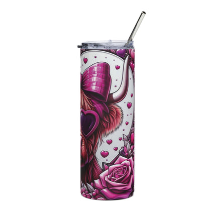 Stylish Cow Tumbler, 20oz - Cute Cow Design, Valentine Gift, Home Decor, Personalized Drinkware, Pink Heart Aesthetic