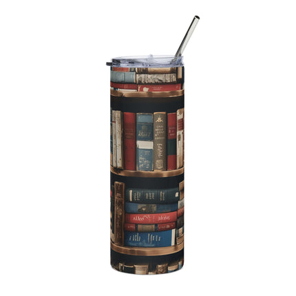 Literary Lover 20oz Stainless Steel Tumbler - Book Shelf Design
