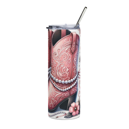 Pink Cowboy Boots Stainless Steel Tumbler - 20oz, Perfect for Cowgirl Enthusiasts
