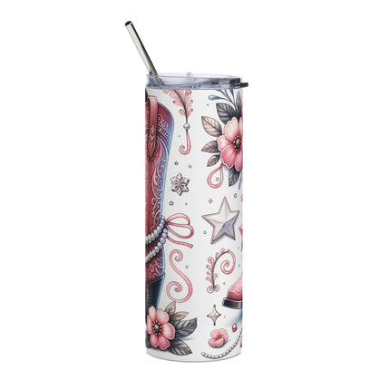 Pink Cowboy Boots Stainless Steel Tumbler - 20oz, Perfect for Cowgirl Enthusiasts