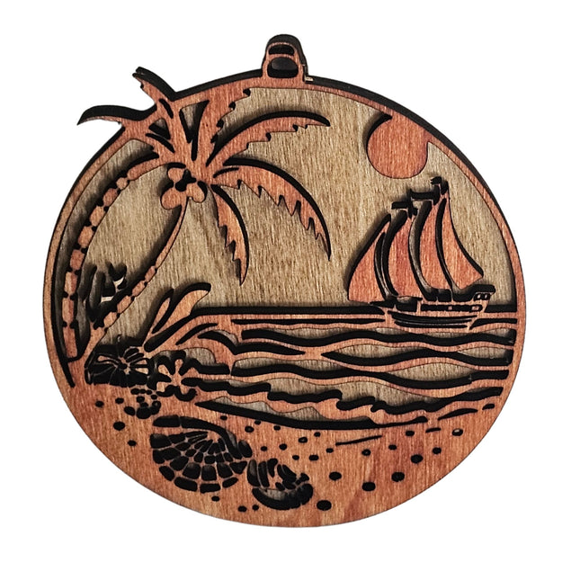 Florida Laser Cut Beach Palm Sailboat Ornament