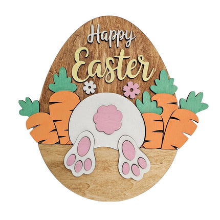 Easter Laser Cut Bunny Digging Carrots Welcome Sign