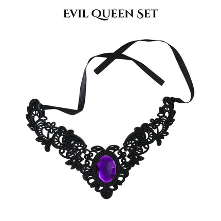 Evil Queen Costume Set – Horned Headband, Necklace & Lace Gloves