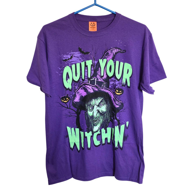 Mens "Quit Your Witchin" Halloween Graphic T-Shirt - Purple  (M 38/40)