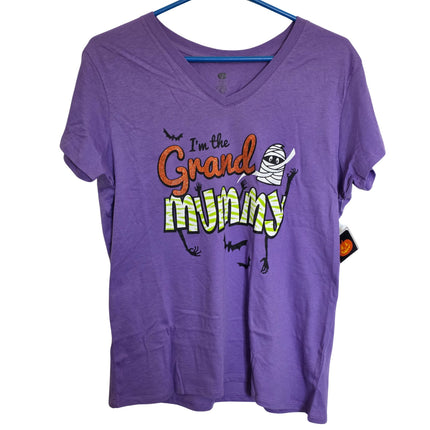 Womens "Grand Mummy" Halloween Graphic V-neck T Shirt Purple  XL 16/18