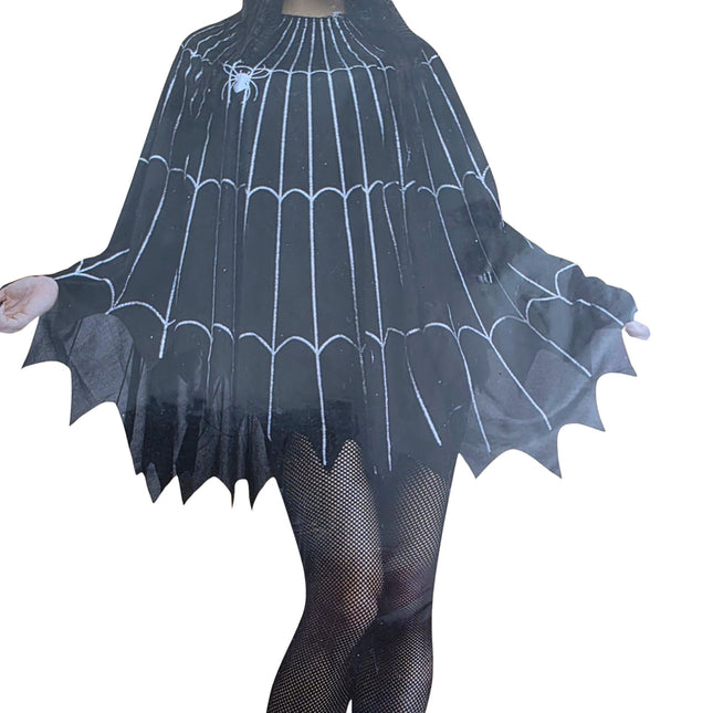 Black Spiderweb Halloween Poncho for Women & Teens – Spooky Costume Cape