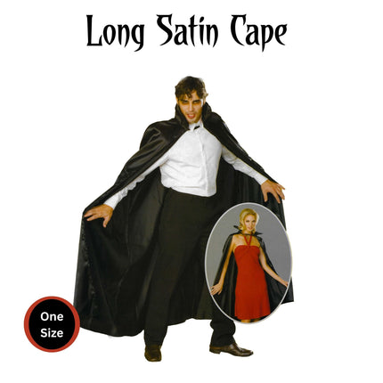Black Satin Costume Cape - 60 Inch Long Cloak