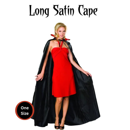Black Satin Costume Cape - 60 Inch Long Cloak