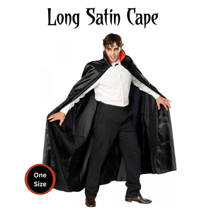 Black Satin Costume Cape - 60 Inch Long Cloak