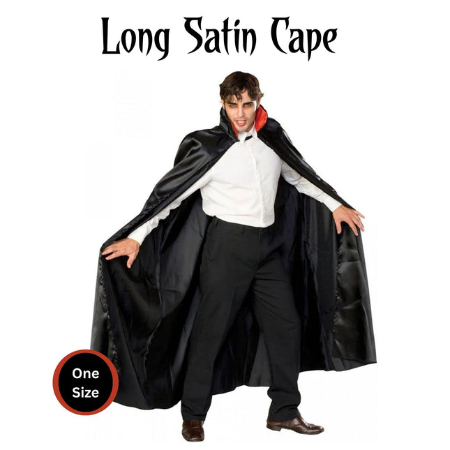 Black Satin Costume Cape - 60 Inch Long Cloak