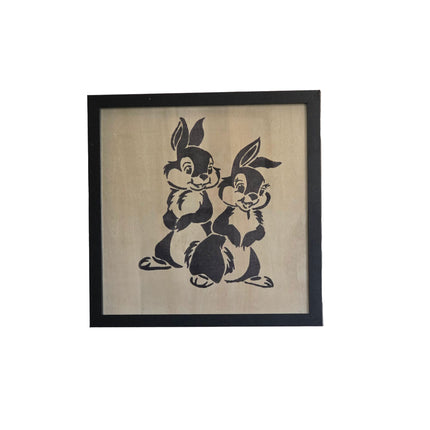 Handmade Sweet Sibling Bunny Portrait Framed Wall Art, 12x12 Hand Painted, Whimsical Kids Room Decor
