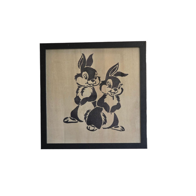 Handmade Sweet Sibling Bunny Portrait Framed Wall Art, 12x12 Hand Painted, Whimsical Kids Room Decor